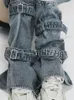 Jeans da donna SHENGPALAE moda patchwork cinturino coprigambe splicing pantaloni in denim lavato vestiti Y2k pantaloni di tendenza primavera 2024