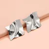 Stud Earrings Trendy Gold Silver Color Alloy Crinkled For Women Jewelry Accessories Folds Irregular Geometric Metal