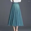 Skirts Spring Summer Women Midi Long Skirt Korean Style Ladies Elastic A-line High Waist Tulle Female Pleated Mesh Tutu