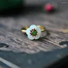 Clusterringen Natuurlijke Tian Jade Witte Ring S925 Sterling Zilver Gouden Pruimenbloesem Jasper Jingya Schoonheid Ornament