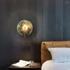 Wall Lamp Modern Round Moon Indoor Copper Marble Bedside Light Luxury Living Room Background Aisle Stair Cloakroom LED