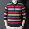 Autunno Inverno Abbigliamento uomo Stripe Button Manica lunga Polo Tshirt Business Casual Slim Allentato Moda Pullover Top 240123