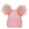 Berets Children's Warm Beanie Hat Double Pompom Winer Knitted Hats For Girls Solid Cute Furry Balls Bonnet Cap Kids Gifts