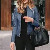الولايات المتحدة جلدية للنساء أزياء غير رسمية الصلبة الكاملة الكامل snap Snap Stand Stand Long Long Cardigan Women zip up Jacket Jacke 240119