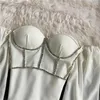 Women's Blouses Chic Blouse With Built In Bra Diamond Off-shoulder Blusa Feminina Lantern Sleeve Womens Tops And Korean Fashion Dropship