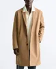 Homens longo trench coat outono primavera lã mistura cor pura casual negócios moda solta blusão jaqueta roupas 240125