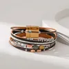 Bracelets de charme Style Boho Mode d'été Bracelet en cuir multicouche pour femmes Bijoux Feuille de métal Bracelet de corde perlée