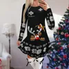 Robes décontractées Noël pour les femmes 2024 Année Automne Hiver Elk Imprimer Manches longues Lâche Mini Robe Mode Vacances Femme