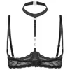 Soutien-gorge Sexy pour femmes, hauts de soutien-gorge en dentelle transparente douce, col licou, joint torique, coupe ouverte, mamelons exposés, brassière, Lingerie sans fil, vêtements de nuit