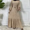 Ethnic Clothing Abayas For 2024 Spring Polka Dot Print Muslim Women Long Maxi Dress Turkey Arab Kaftan Robe Belt Eid Ramadan Party Jalabiya