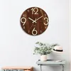 Wall Clocks White Numbers Clock Dark Brown Wooden Modern 12 Inch With Glow-in-the-dark Silent Home For Room