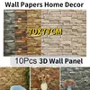 10st 3D Peel och Stick Wall Sticker PVC Selfadhesive Waterproof Wallpaper för vardagsrum sovrum TV bakgrundsdekor 240122