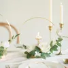 Decorative Flowers Gold Metal Floral Hoop Garland With Wooden Base Wedding Party Table Centerpiece Decoration Holder Home Door Wreath