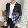 Blazer da uomo Boutique Fashion Plaid da uomo Slim Casual Giacca da uomo Ballo sociale Cappotto Host Abbigliamento 240201