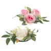 装飾花イースターキャンドルリース人工バラリングバレンタインデイホルダーウェディングフローラルガーランドティアライトリング