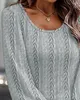 Women's T Shirts Elegant Top Autumn And Winter Fashion Button Decor Cable Textured Gigot Sleeve Casual Pullover Round Neck T-Shirt