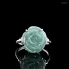 Cluster Rings S925 Silver inlagd Natural A Jade Rose Ring med Blue Water Fashion Elegant Uquisite for Women justerbar