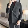 Trajes para hombre 2024, traje ajustado con doble botonadura (Blazer, pantalones occidentales), chaqueta bonita de moda de alta gama, conjunto de dos piezas para novio y hombre