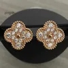 Designer Stud Oorbellen Van Clover Earring Cleef Klavertje Vier Oorbellen Bloemen Sieraden Hoge editie dik verguld 18k Rose Gold Four Leaf Grass Oorgesp Wit Fr