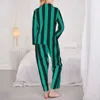 Vêtements de nuit pour femmes Pyjamas Femmes Vert Vertical Rayé Maison Lignes Noires 2 Pièces Casual Lâche Pyjama Ensembles À Manches Longues Costume Chaud