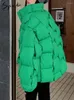 Trenchs de femmes manteaux d'hiver parkas pour femmes automne 2024 mode coréenne surdimensionnée tissage plaid bouffant veste épaissir chaud vert bleu