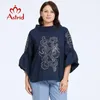 Astrid Femmes T-shirt Plus La Taille Lâche Mignon Top Femme Rencontres Tee Blouse Manches Évasées Col Montant Diamants Vêtements De Mode 240126