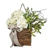 Decorative Flowers Cream Hydrangea Door Hanger Basket Wreath Farmhouse Wildflower