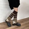 Chaussettes féminines marron rose étoiles étoiles tricotées les bas gothiques y2k couvrent les accessoires JK girl japonais