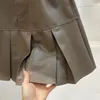 Skirts Leather Skirt Women Flounced Edge High Waist Belt Streetwear Solid American Retro Anti-emptied Pleated Autumn Dropshipp
