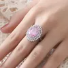 Cluster Rings Fashion Chic Big 5 S Pink Crystal Zircon Diamond Gemsten för kvinnor Vitt guld silver färg smycken bague fest gåva