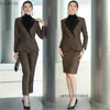 Women's Two Piece Pants Women S Office Suits Set Professional Female Business Lady Suit Heavy Coffee Blazer Pant Skirt Designer Tailor 2022 Free Ship YQ240214