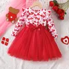 Robes de fête de saint-valentin pour filles, en maille et Tulle, Patchwork, imprimé cœur d'amour, vêtements de princesse pour enfants