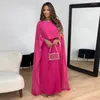 Casual Jurken Herfst Mode Moslimvrouwen Jurk Elegante Effen Chiffon Mantel Satijnen Dubai Abaya