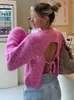 Maglioni ritagliati sul retro sexy Moda donna Solid manica lunga lavorata a maglia Crop Top Chic Backless Lace-up Maglieria allentata Pullover 240130