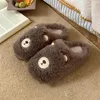 Pantoufles de Couple pour la maison, douces, confortables et légères, en coton thermique, pour hommes et femmes, chaussures d'hiver en peluche d'ours mignon de dessin animé