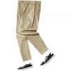 Calças masculinas primavera outono casual homens grosso estiramento fino ajuste cintura elástica algodão negócios clássico coreano calças masculino cáqui cinza 38