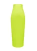 Dames Snoep Kleur Sexy Neon Groen Roze Oranje Geel Roze Midi Knielengte Bandage Rok Designer Kokerrok Faldas 78cm 240202