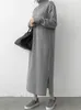 Wool Winter Womens Dress Fall Sweater Women Dress Långärmning stickade klänningar maxi vintage överdimensionerade klänningar som stickar Turtleneck 240124