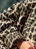 Leopardtryck bomullskamla Löst lapel långärmad fickor kvinnlig tjock varm jacka 2024 vinter mode lady streetwear 240202