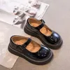 Congme moda meninas sapatos de couro estudantes crianças escola branco preto boneca plana 240131