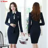 Högkvalitativ Autumn Winter Formal Blazer Business Suits With Set Korean Women Work Wear Office Uniform Dark Blue Skirt Jacket 240202