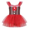 Stage Wear Kids Girls Christmas Gingerbread Man Costume Teen Candy Cane Santa Dance Dress Sleeveless Ballet Tutu Dancewear