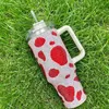 40oz diamante alça tumbler vaca leopardo impresso moderno tumbler isolado copo reutilizável garrafa de água de aço inoxidável caneca de viagem 240122