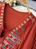 Festklänningar sommar etnisk stil nisch design broderad v-hals klänning franska chic vacker lös kortärmad långa vestidos kvinnor d1496