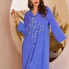 Etniska kläder Handsewn Diamonds Abaya Ramadan Eid Mubarak Dubai Islam Muslim Hooded Dress Kaftan Turkiet för kvinnor Robe Djellaba Femme