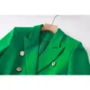 Summer High Street European Style Fresh Green Blazer Skirt Sets Pocket Notached Slim 2PCS Women Quality Suits 240202