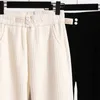 2023 Winter Pants For Women Thick Velvet High Elastic Waist White Or Black Chenille Pant Streetwear Wide Leg Trousers 240202
