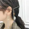 Brincos pendurados Coreia Moda Strass com grampo de cabelo ou broche Temperamento de verão Long Tassel Personalidade Pérola