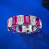 Cluster Ringen Handgemaakte Ruby Diamond Ring Real 925 Sterling Silver Party Wedding Band Voor Vrouwen Mannen Belofte Engagement Sieraden Gift