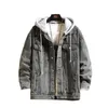 Veste en jean hommes à capuche décontracté hommes Jean vestes Streetwear couleur unie col rabattu Denim manteaux hommes Jacktes chapeau détachable 240124